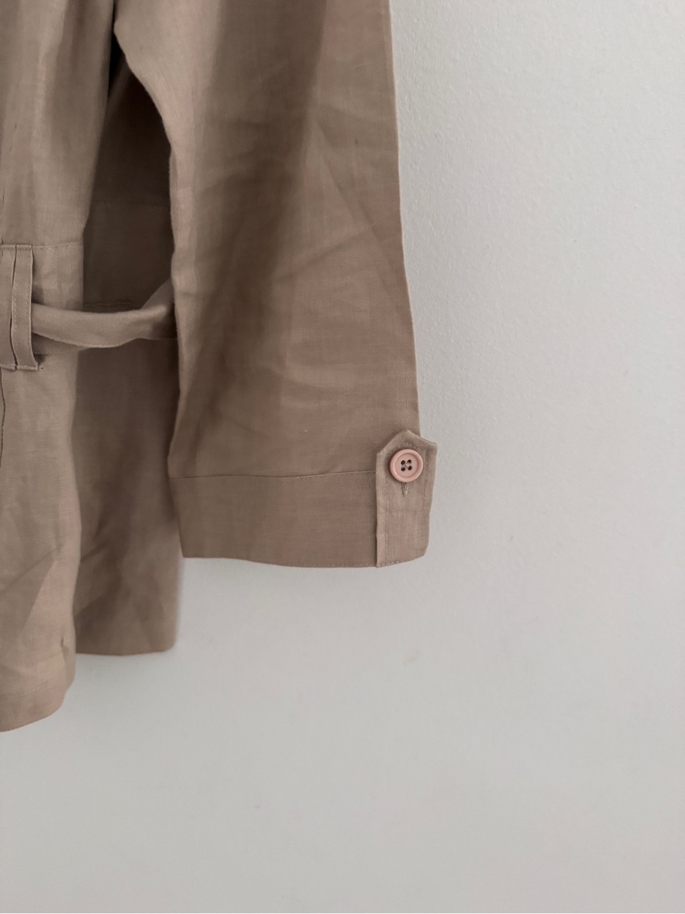 100% linen Beige Tie-Waist Utility Jacket - Women's Jacket & Coats xl - Picture 5 of 9